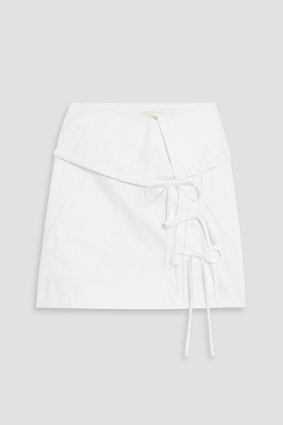 Bow-detailed cotton-poplin mini skirt