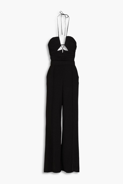 Gala cutout pleated crepe halterneck wide-leg jumpsuit