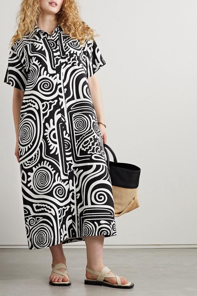 Abbie printed TENCEL™ Lyocell and linen-blend midi dress