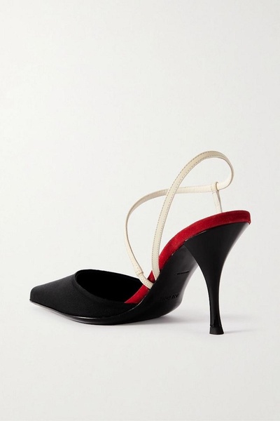 Tangra leather and suede-trimmed faille slingback pumps