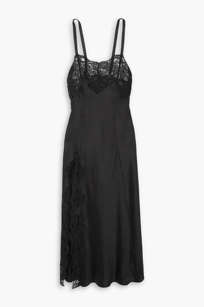 Lace-trimmed silk-satin maxi dress