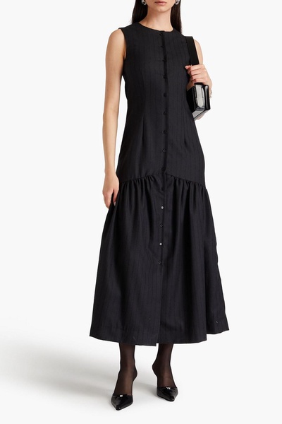 Striped wool-twill maxi dress