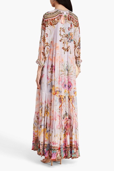 Crystal-embellished printed silk-crepon maxi dress