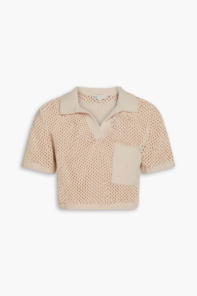 Cropped crochet-knit cotton-blend polo shirt