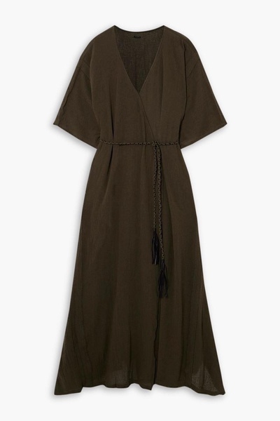 Chumuk leather-trimmed frayed cotton-gauze kaftan