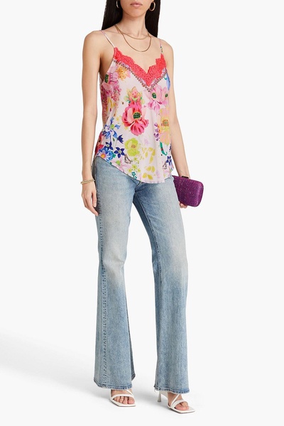 Crystal-embellished floral-print silk crepe de chine camisole