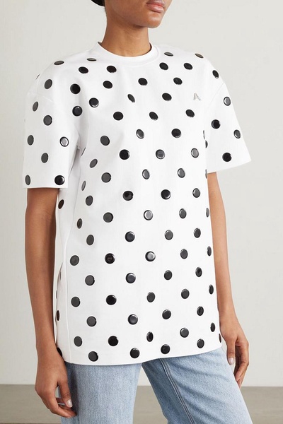 Open-back polka-dot jersey mini dress