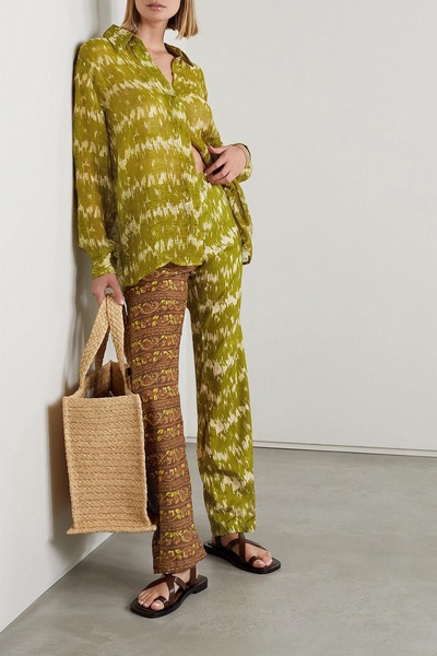 Jaguar printed silk straight-leg pants