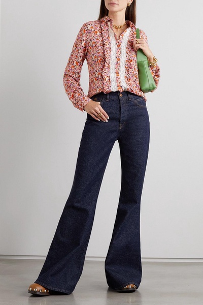 Bruna lace-trimmed floral-print woven shirt