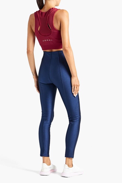 Roxy cropped ruched mesh-paneled sports bra