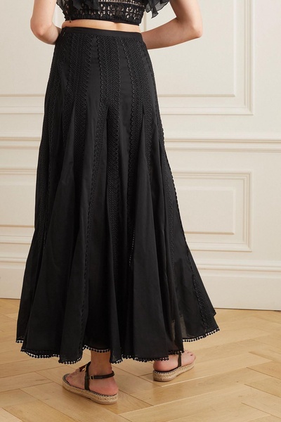 Viola guipure lace-trimmed cotton-blend voile maxi skirt