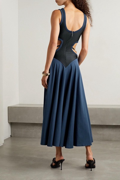 Embellished cutout stretch cotton-blend jersey midi dress