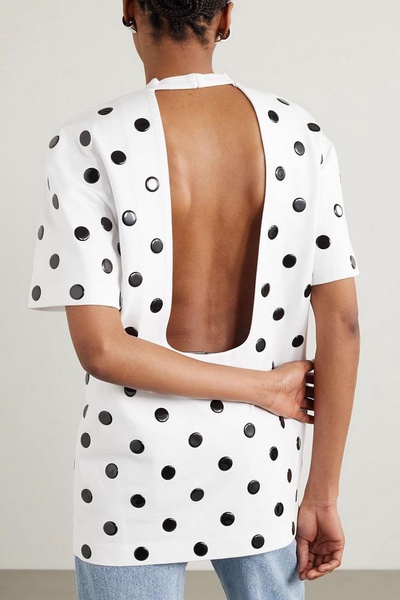 Open-back polka-dot jersey mini dress