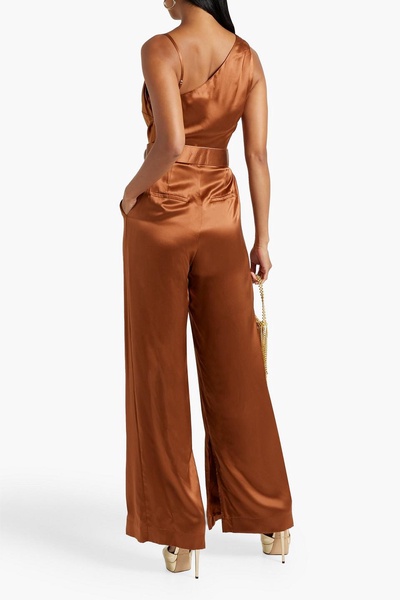 Vera asymmetric belted silk-satin wide-leg jumpsuit