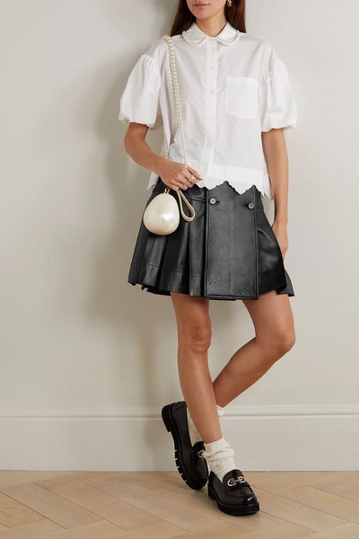 Pleated leather mini skirt