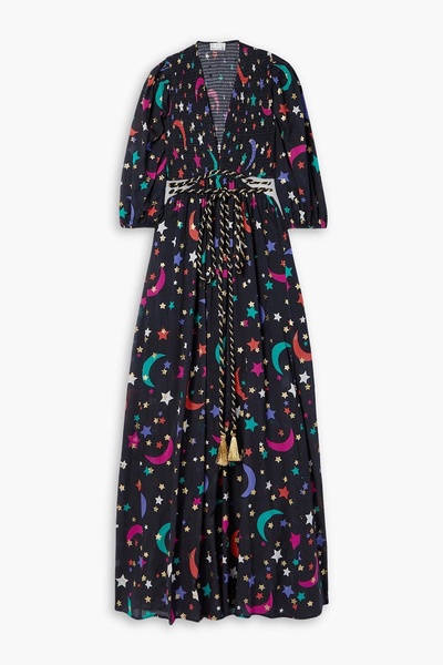 Farrah smocked open-back printed cotton-voile maxi dress