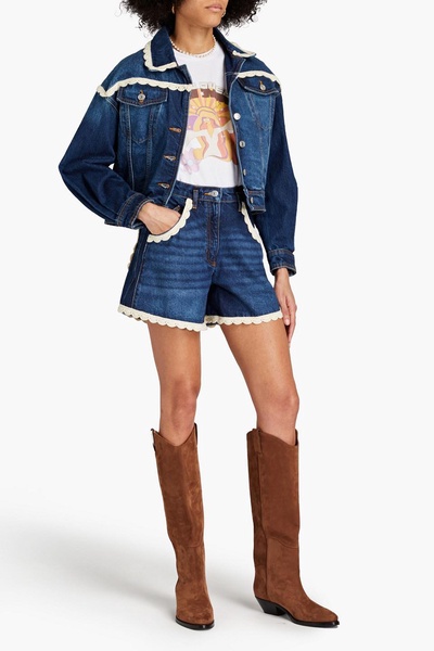 Crochet-trimmed denim jacket