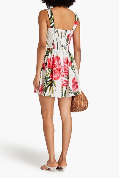 Pleated floral-print cotton-poplin mini dress