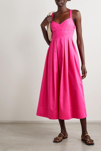 Pleated cotton-poplin midi dress