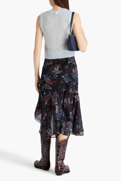 Asymmetric paisley-print silk-georgette midi skirt