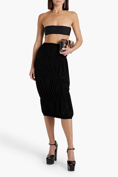 Ruched stretch-jersey midi skirt