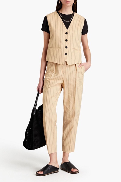 Pinstriped cotton and linen-blend vest