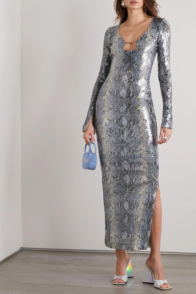 Solaria sequined snake-print tulle maxi dress