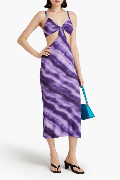 Kumi cutout snake-print stretch-mesh midi dress