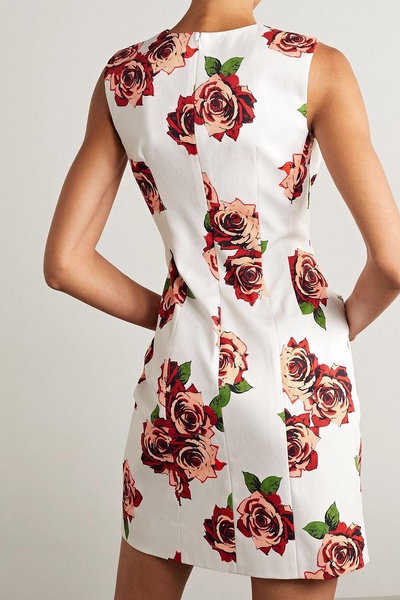 Floral-print cotton-blend twill mini dress