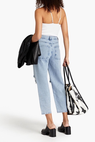 St. Tropez cropped distressed high-rise straight-leg jeans