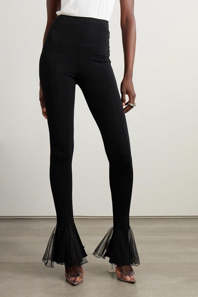 Ruffled mesh and stretch-jersey flared leggings