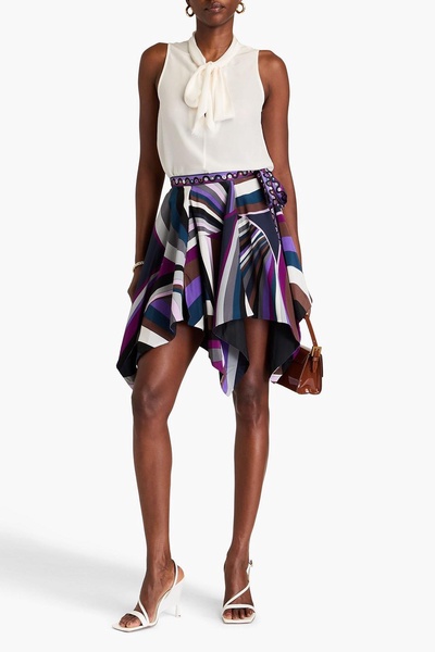 Printed silk crepe de chine mini skirt