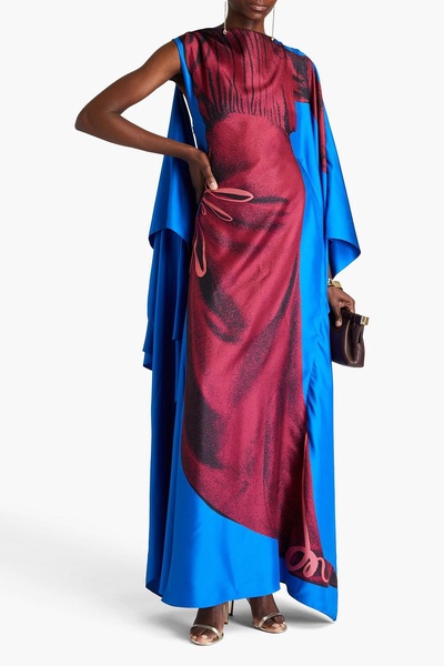 Senvu draped printed silk-twill maxi dress