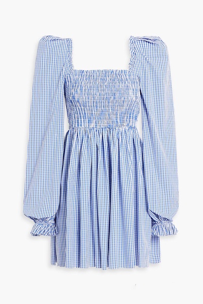 Shirred gingham cotton mini dress