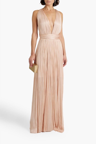 Rayana pleated crochet-knit silk gown