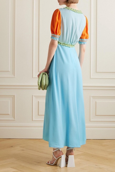 Lea smocked color-block crepe midi dress