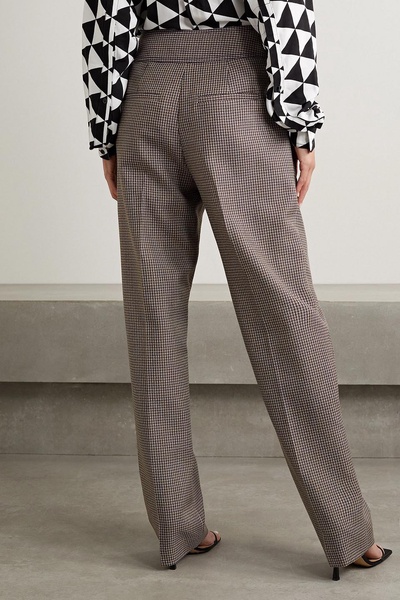 Pleated houndstooth wool-blend tapered pants