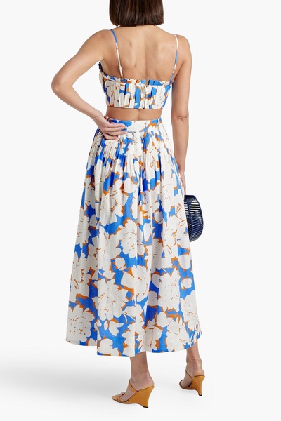 Amabelle pintucked floral-print linen midi skirt