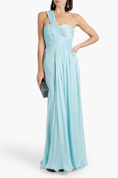 One-shoulder plissé-georgette gown