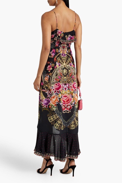 Ruffled printed silk crepe de chine maxi wrap dress