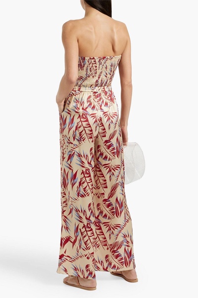 Printed silk-satin wide-leg pants