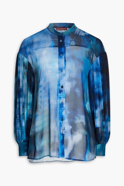 Berry Blue Strokes pleated tie-dyed gauze shirt