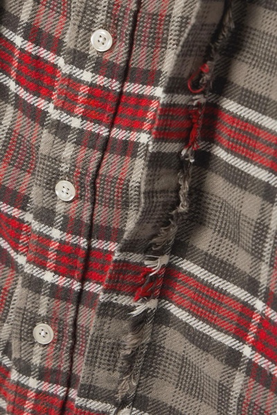 Frayed checked cotton-flannel shirt