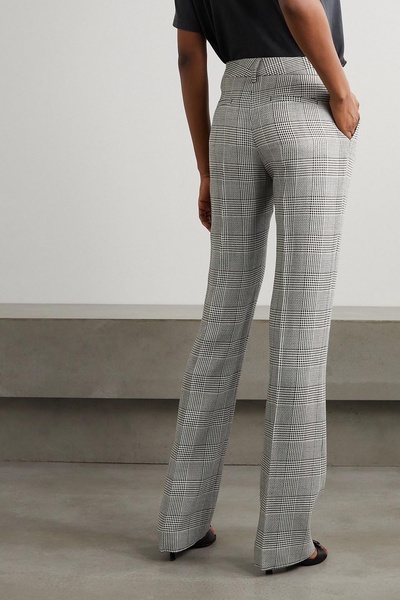 Pleated Prince of Wales checked wool straight-leg pants