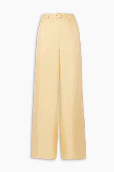 Belted silk-twill wide-leg pants