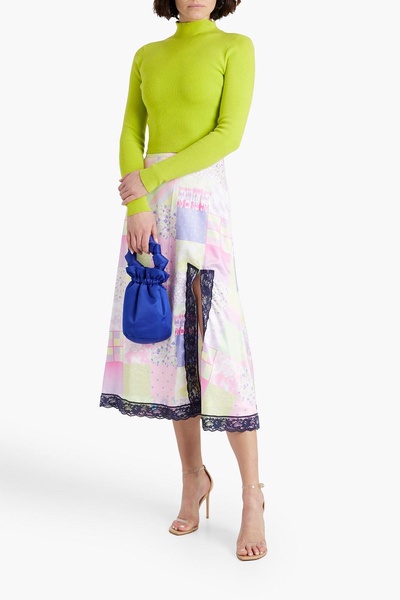 Adrianne patchwork-effect printed satin midi skirt