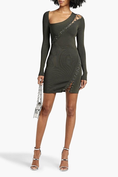 Channing lace-up ribbed-knit mini dress