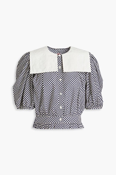 Doria embroidered checked cotton blouse