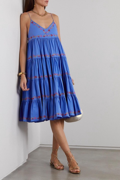 Katarina tiered embroidered cotton-blend poplin midi dress