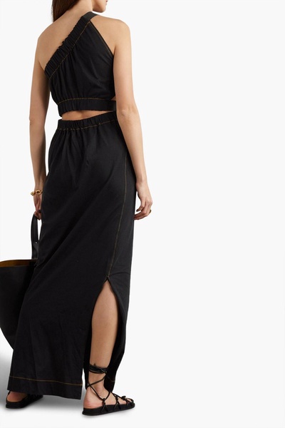 One-shoulder cutout cotton-jersey midi dress